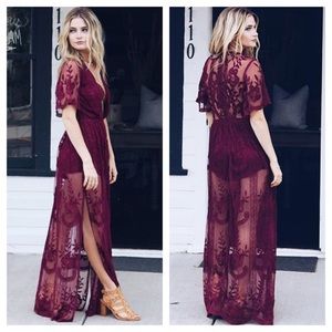 Wine-Colored Lace Maxi
